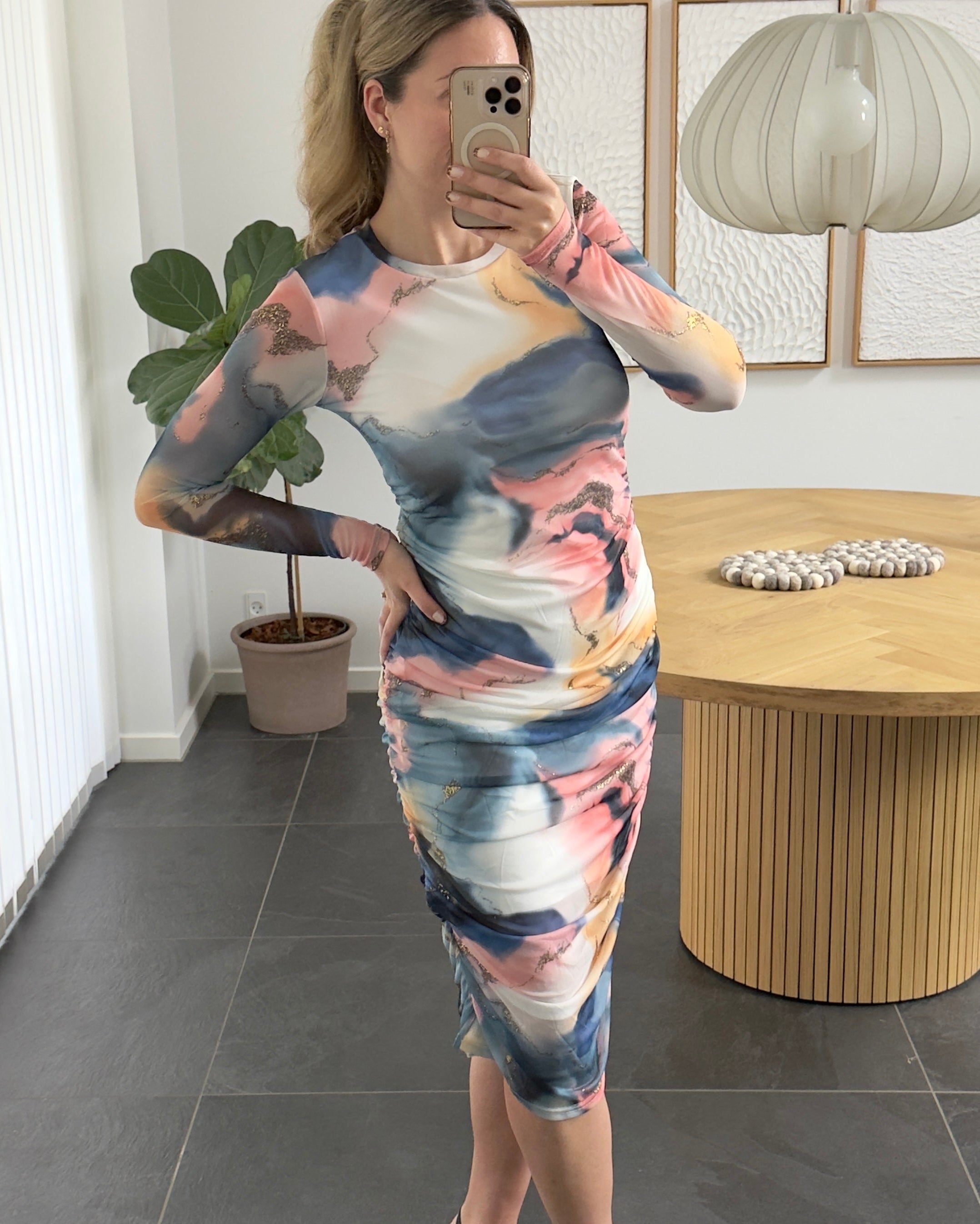 Liberte Kjole - Mesh - Blue Peach Gold Marble