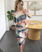 Liberte Kjole - Mesh - Blue Peach Gold Marble