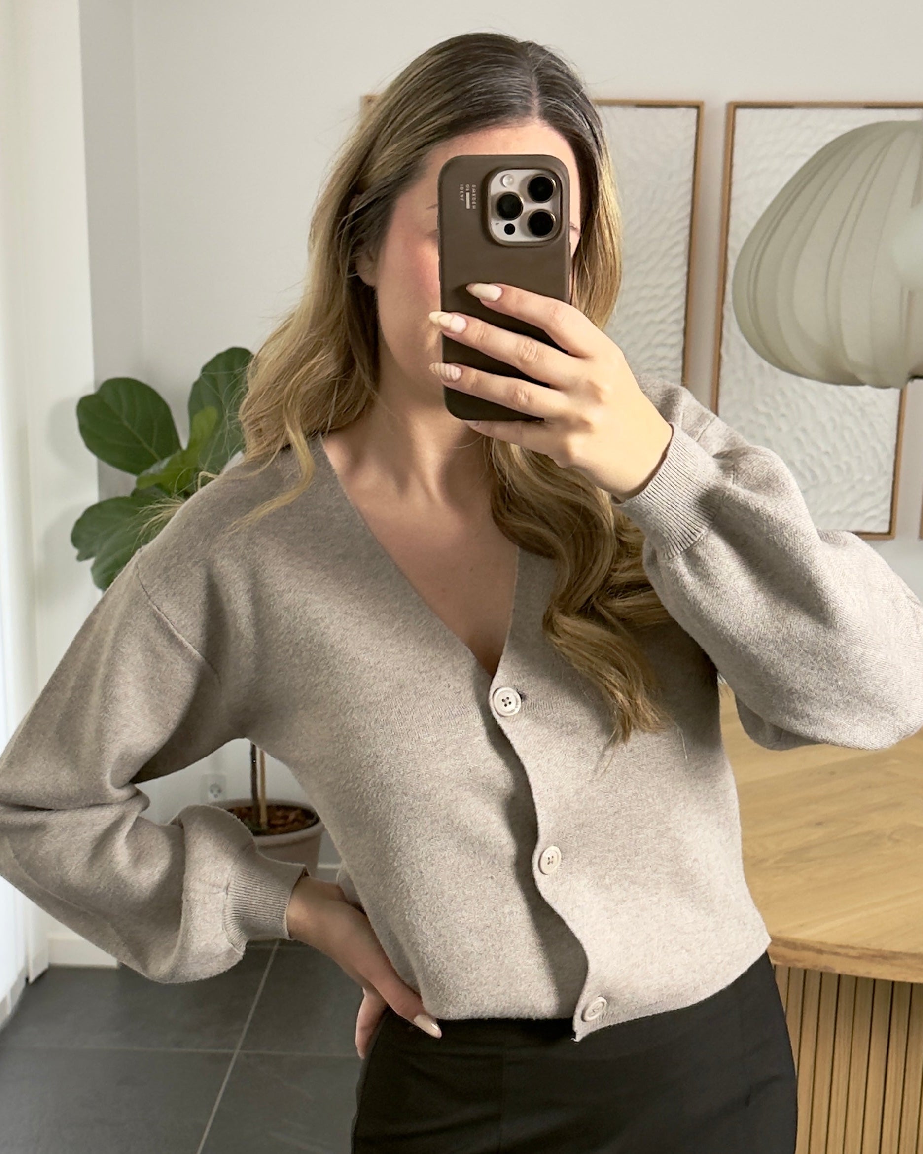 Vero Moda Cardigan - Gold Button - Beige