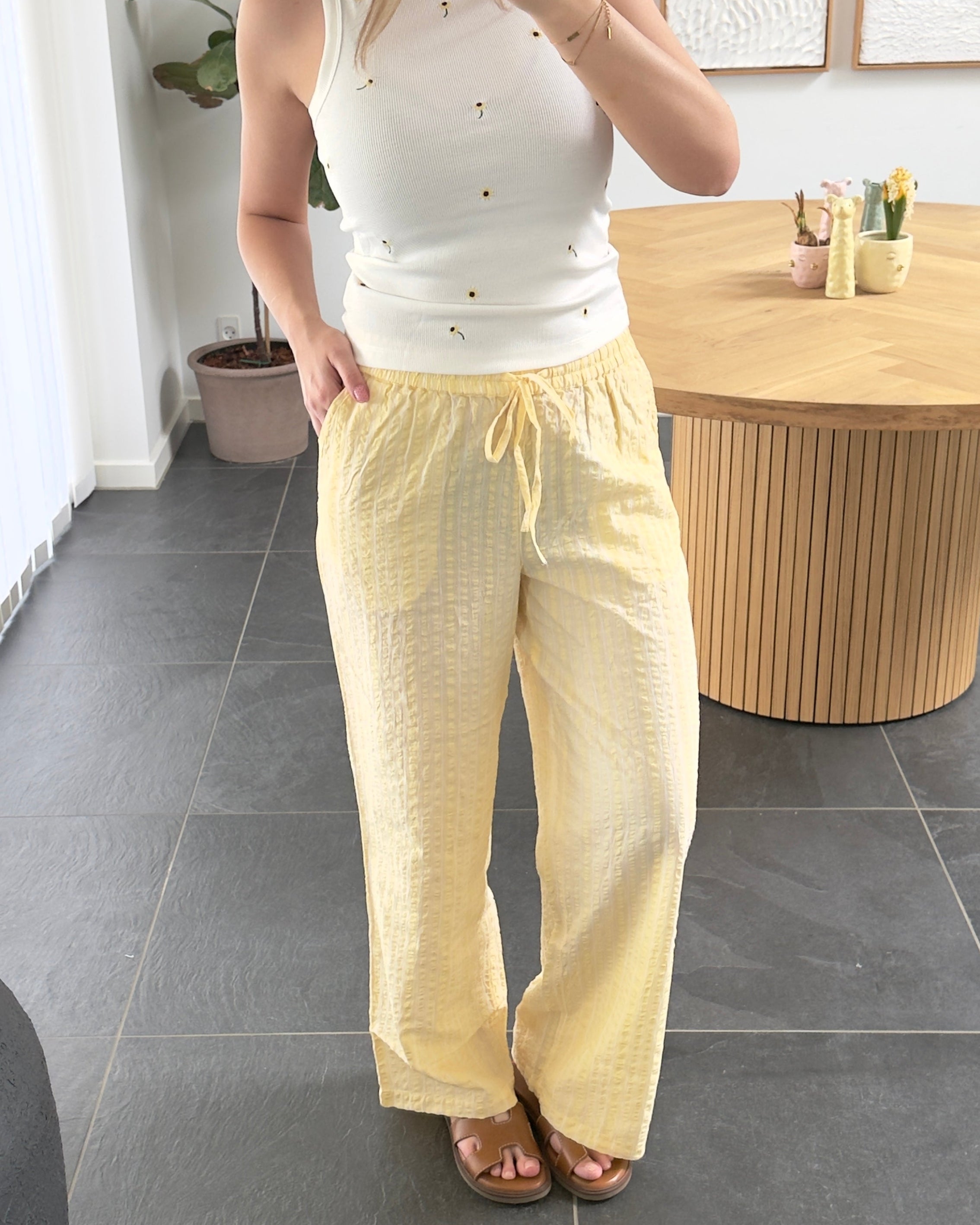 Vero Moda Bukser - Elena Stripe - Golden Haze Cloud Dancer