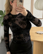 Hype The Detail Bluse - Mesh - Flower - Black
