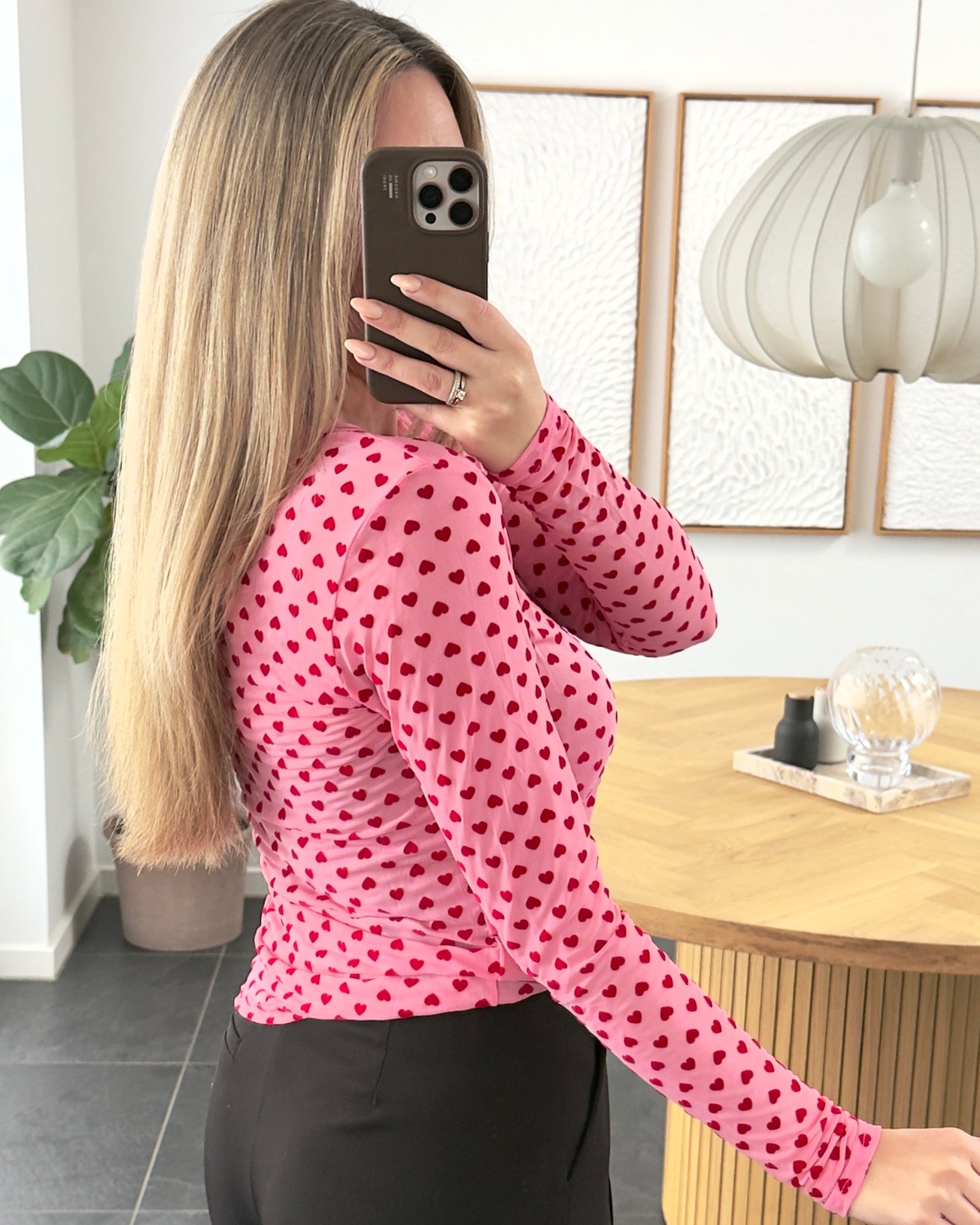 Liberte Bluse - Mesh - Flock Heart - Pink/Red