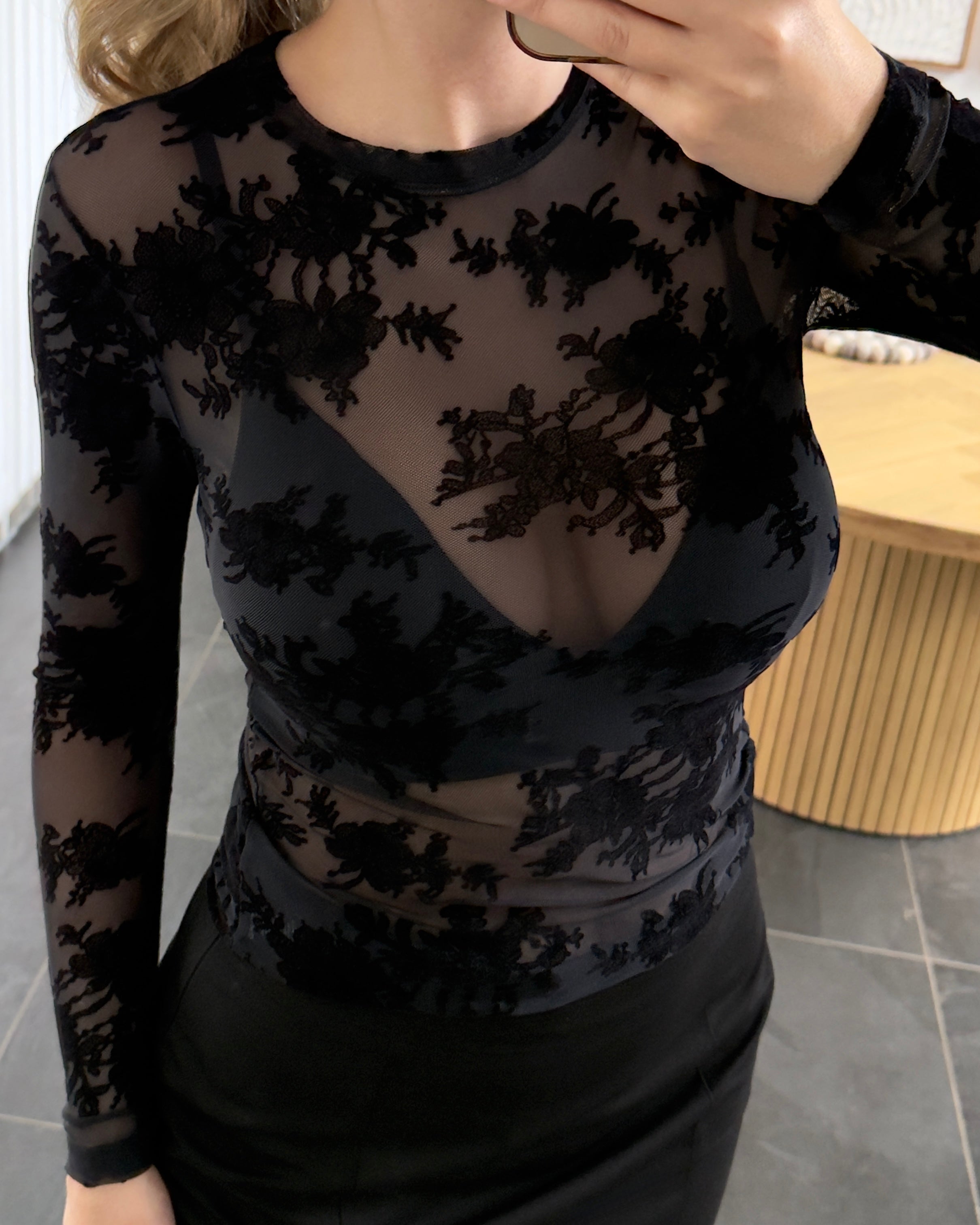 Hype The Detail Bluse - Mesh - Flower - Black