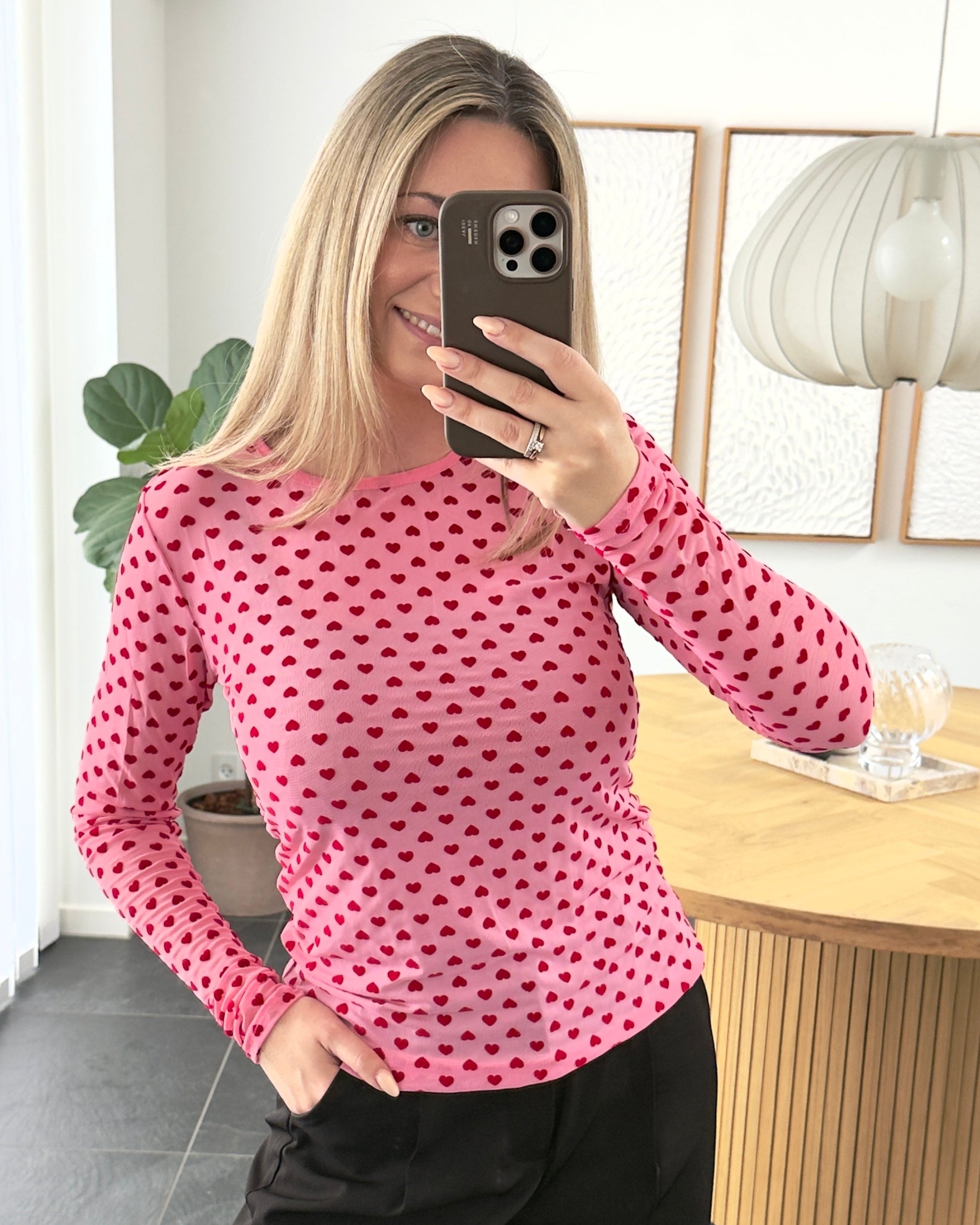 Liberte Bluse - Mesh - Flock Heart - Pink/Red