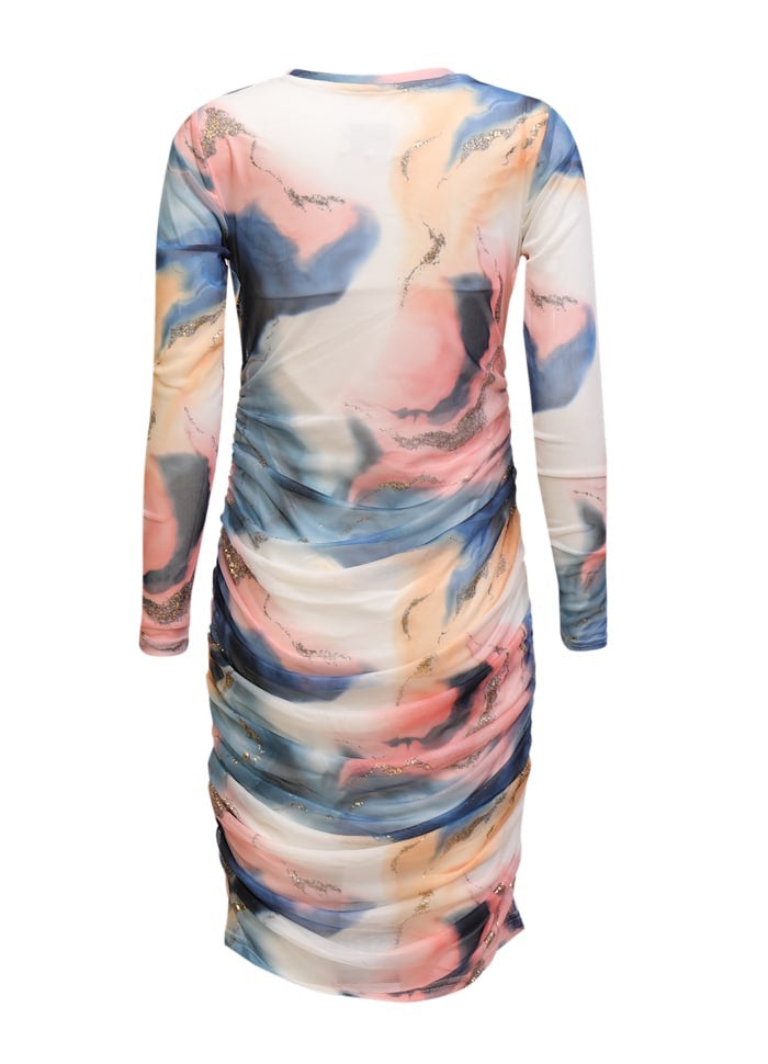 Liberte Kjole - Mesh - Blue Peach Gold Marble