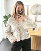 Pieces Bluse - Armorine embroderi - Beige