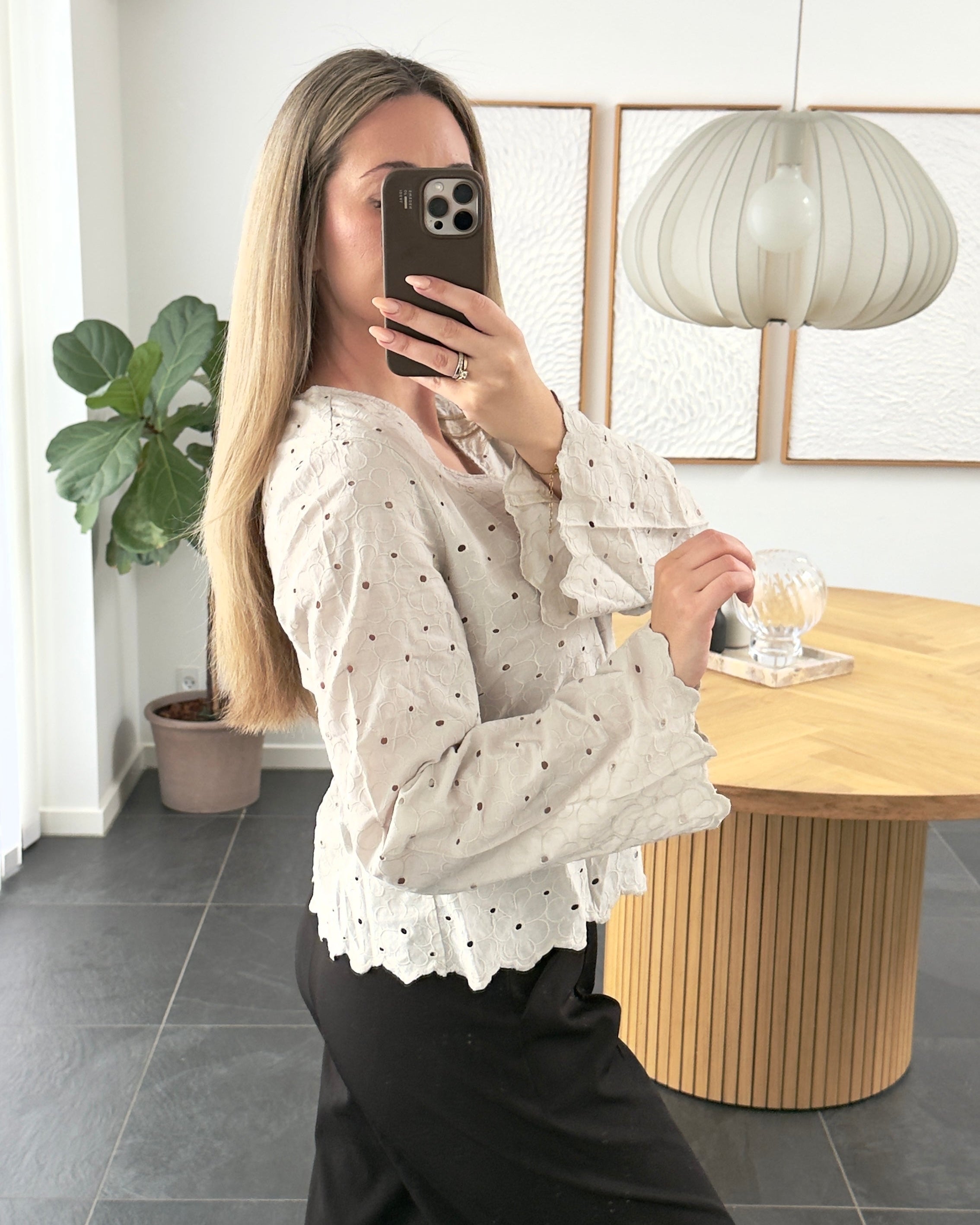 Pieces Bluse - Armorine embroderi - Beige