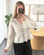 Pieces Bluse - Armorine embroderi - Beige