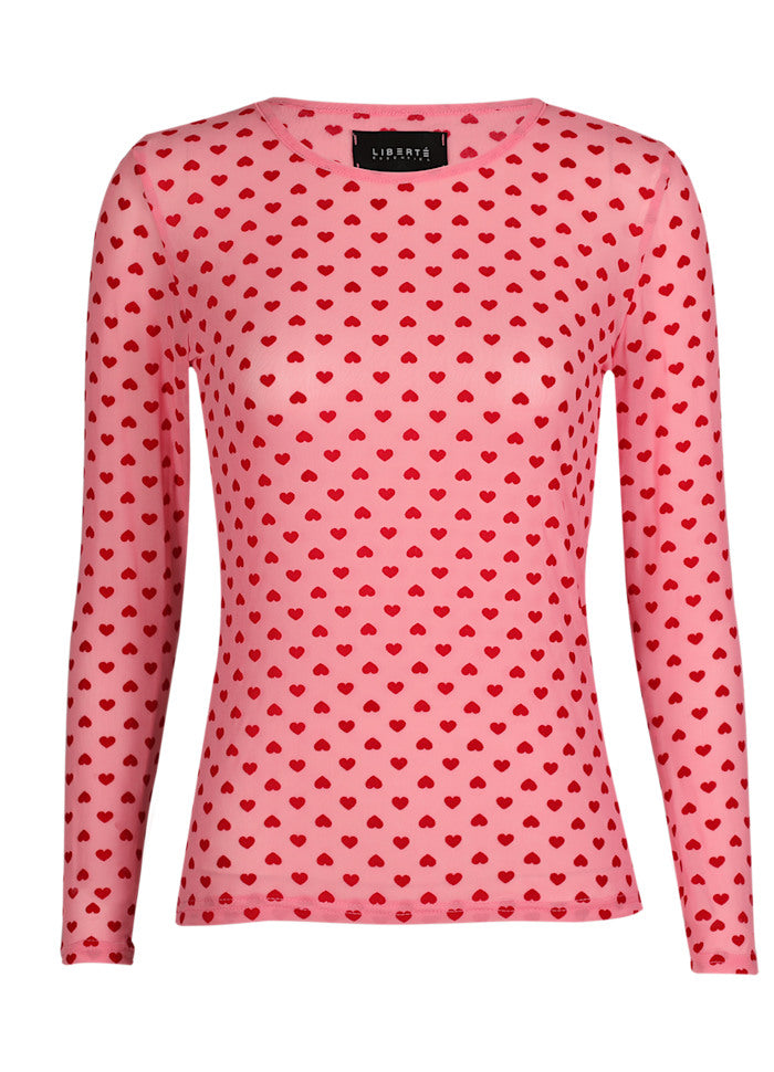 Liberte Bluse - Mesh - Flock Heart - Pink/Red