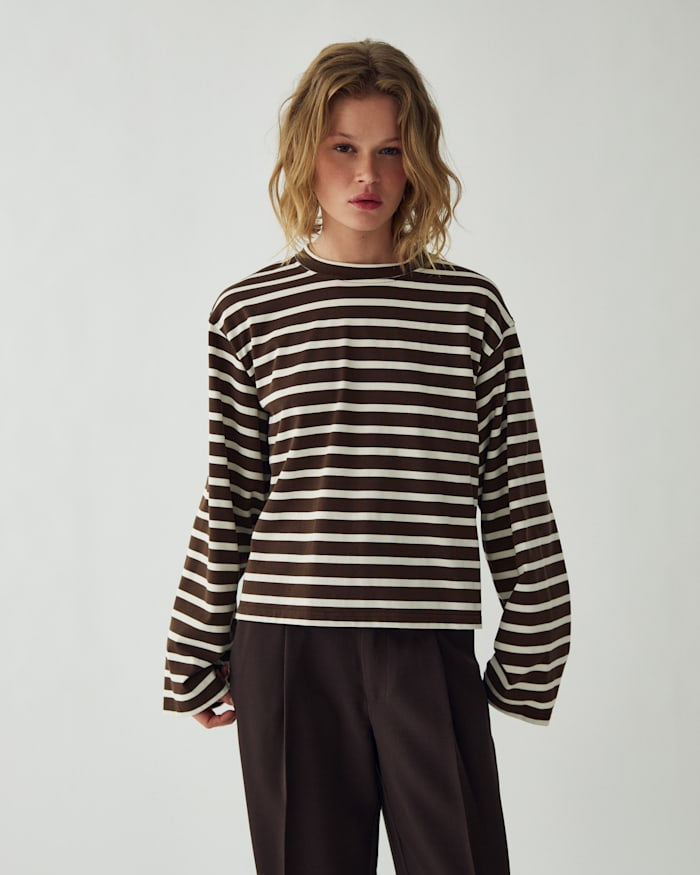 Noella Bluse - N-Maple - Eton Brown Ivory Stripe