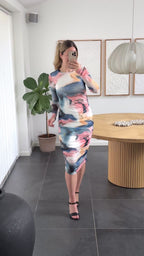 Liberte Kjole - Mesh - Blue Peach Gold Marble