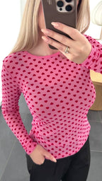 Liberte Bluse - Mesh - Flock Heart - Pink/Red