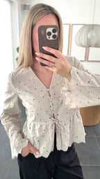 Pieces Bluse - Armorine embroderi - Beige