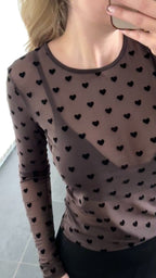 Liberte Bluse - Mesh - Hjerter - Brown